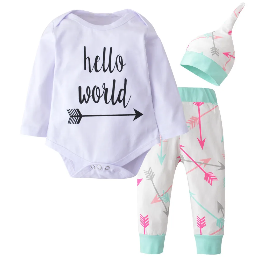 2019 Male Female Baby Arrow Set: Infant Letters Jumpsuit Haber Trousers Hat Set Boys Girls Cotton Clothes | Детская одежда и обувь
