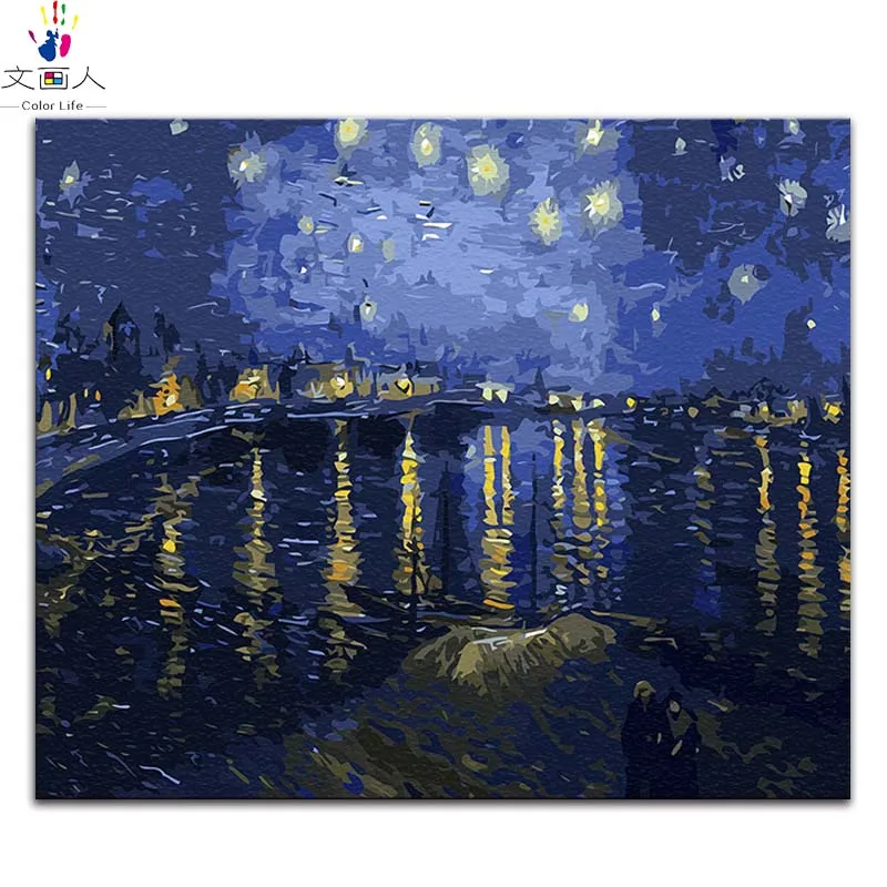 3330 Starry Night 2 Картина «сделай сам» по номерам картины Винсента Ван Гога «Звездная ночь» Абстрактные Художественные картины по номерам с рамкой - Цвет: 3330 Starry Night 2