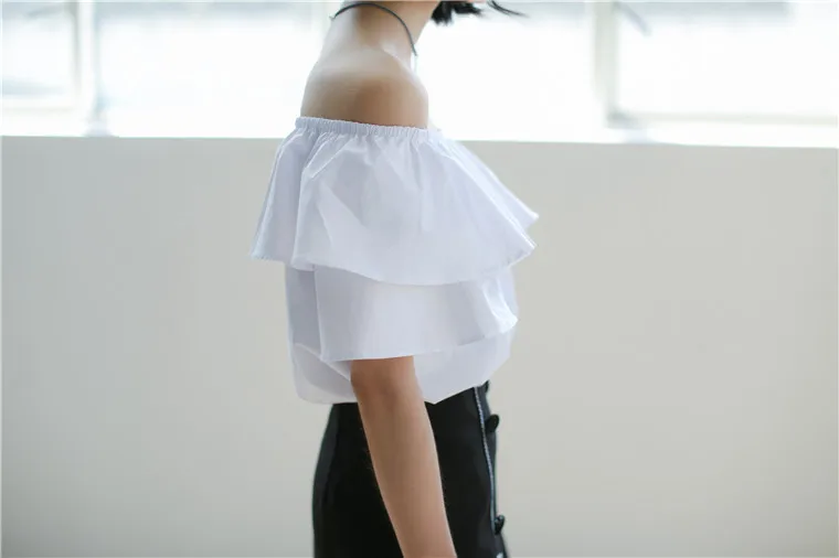 Топы с открытыми плечами для Для женщин 2019 Лето корейский стиль оборками