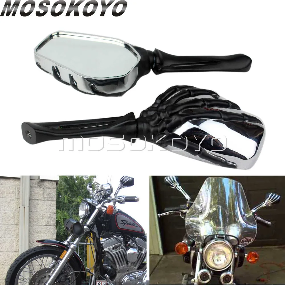 Хромированные боковые зеркала заднего вида с черепом для Honda Shadow VTX ACE Aero Kawasaki Vulcan