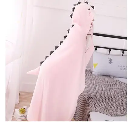 Cute dinosaur shawl plush hooded blanekt coral fleece cape blanket throw kids TV leisure indoor | Дом и сад