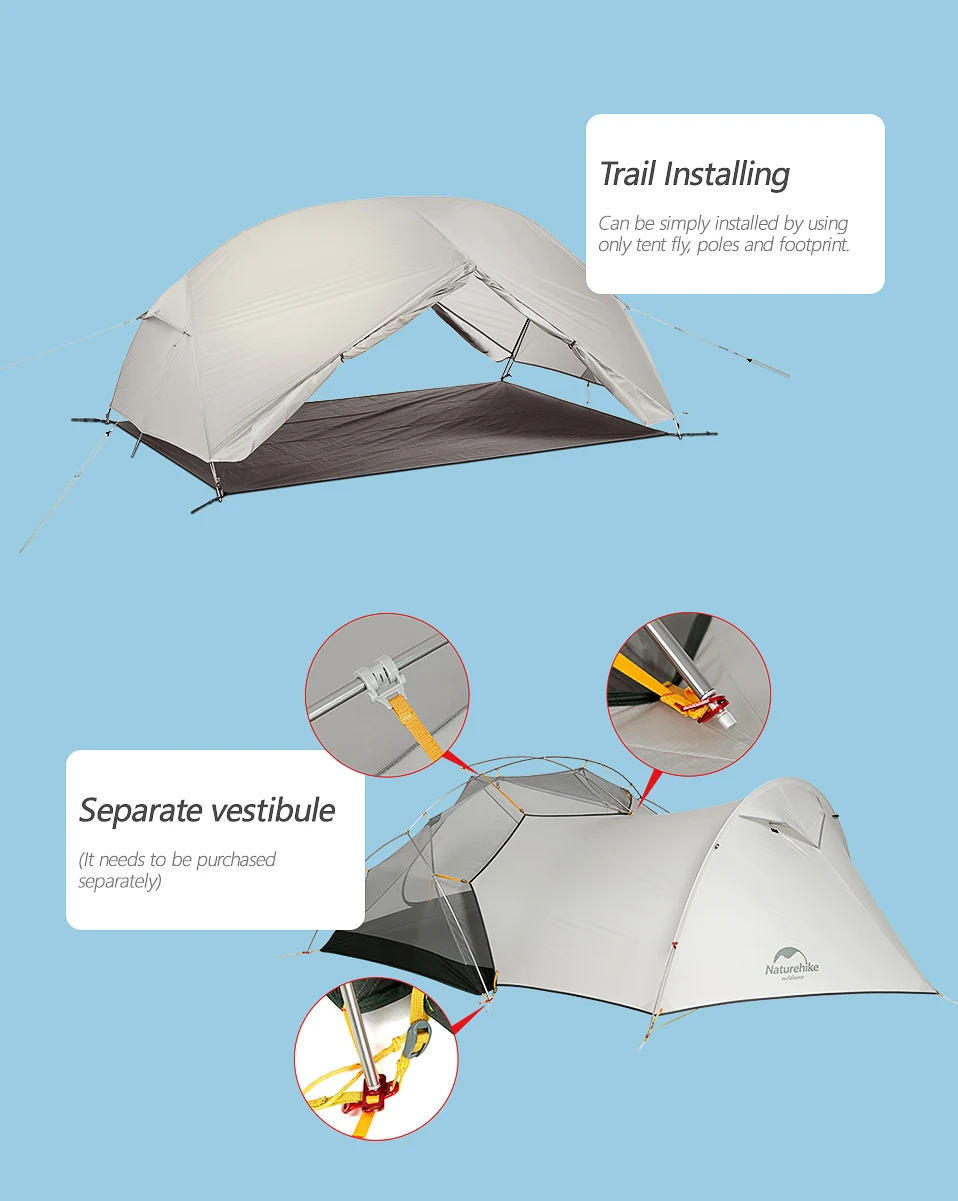 Naturehike туристический Сверхлегкий тент 2 человека водонепроницаемый 20D силиконовый двойной слой 3 сезона Открытый Кемпинг палатки NH17T007-M