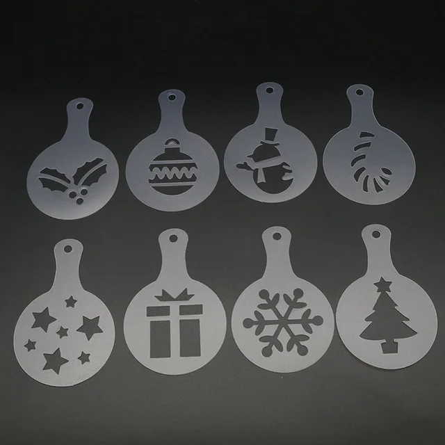 8Pcs Christmas 8/12/16 шт./компл. с цветочным принтом пресс-форм Кофе Рисунок модель творческий пена для капуччино спрей Кухня аксессуары Пластик Пособия по кулинарии инструмент - Цвет: 8Pcs Christmas