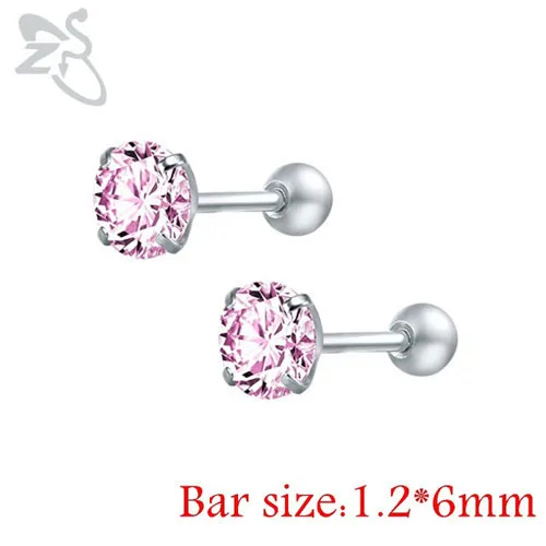 Pink Round AAA кубические циркониевые серьги для пирсинга, маленькие круглые серьги-гвоздики для женщин, детские хирургические стальные серьги-винт, циркониевые ювелирные изделия с камнем - Окраска металла: Pink Round