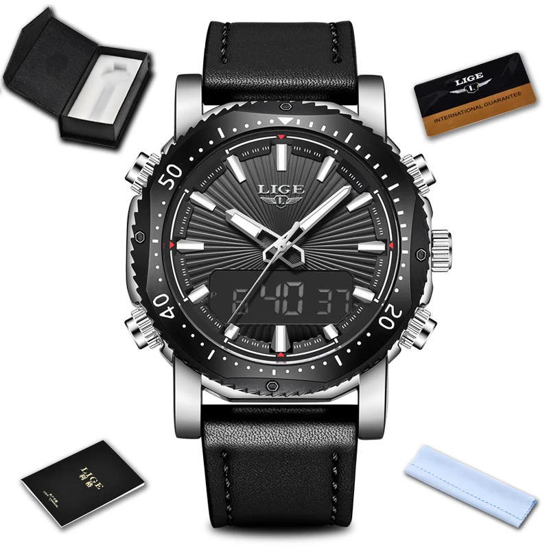 Mens Watches To Luxury Brand Men Leather Sports LIGW Men's Quartz LED Digital Clock Waterproof Military Wrist Watch+BOX | Наручные