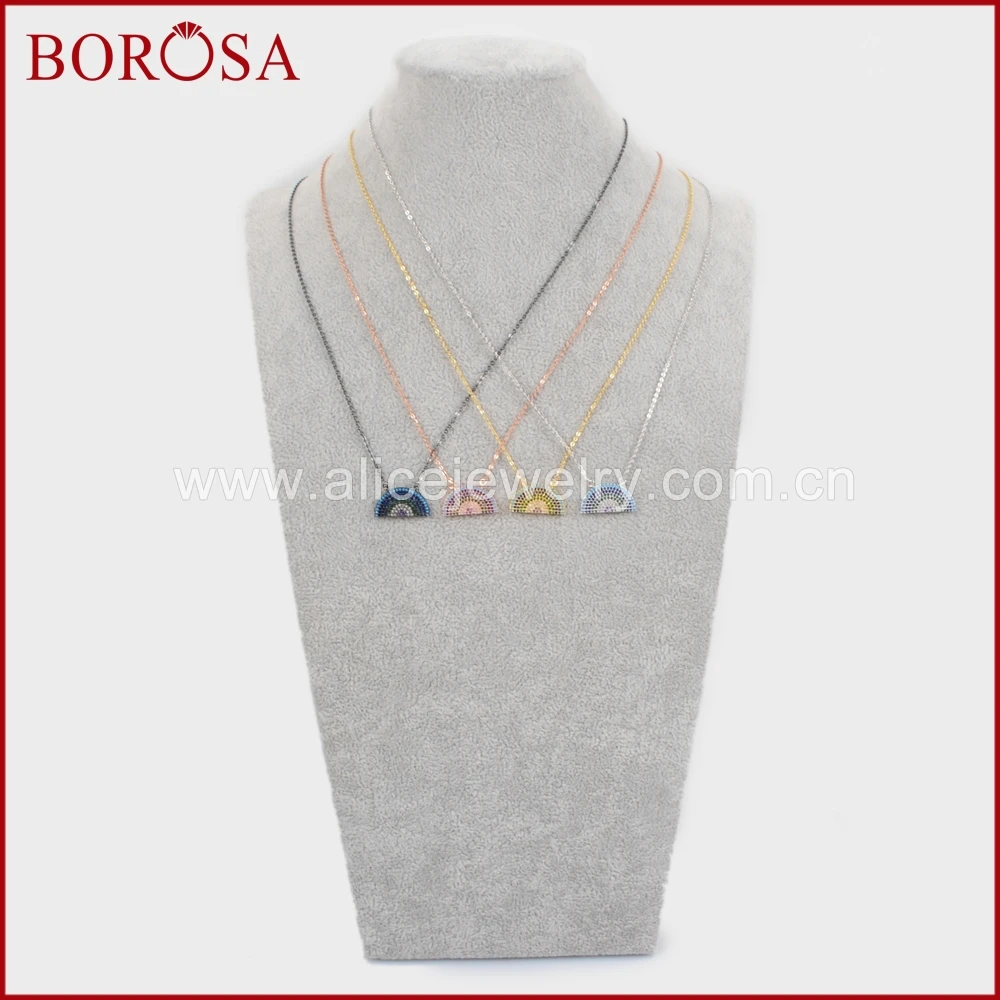 

BOROSA New Stylish Druzy CZ Micro Pave Half Moon Connetcor Necklace Crystal Pave Colorful Stone Bead Necklaces Pendants WX493