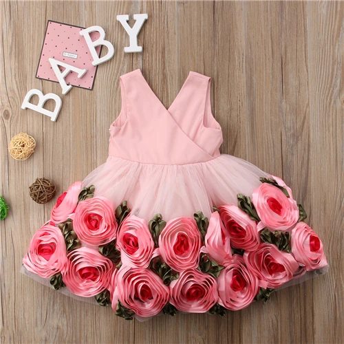 Summer Kids Baby Girl Rose Flower Lace Tutu Dress Vestidos Girls Toddler Bow Princess Wedding Party Pageant Formal Ball Dresses | Детская