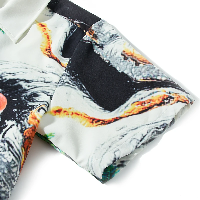 Мужская гавайская рубашка, лето, новинка, повседневная, приталенная, Camisa Masculina, фламинго/Плам, дерево, с принтом, короткий рукав, мужские пляжные рубашки