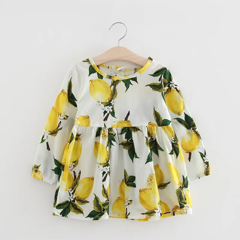 Новые весенне-осенние праздничные платья для девочек с принтом лимонов и фруктов
