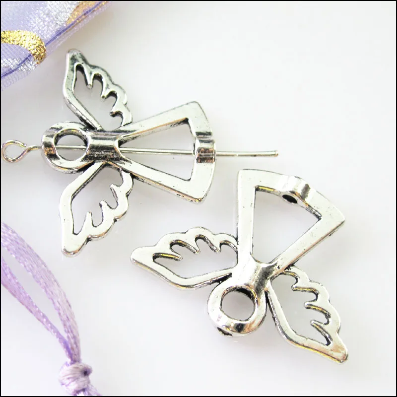 Модные серебряные тибетские Подвески с крыльями ангела 12 шт. рама бусины 22x29 мм |