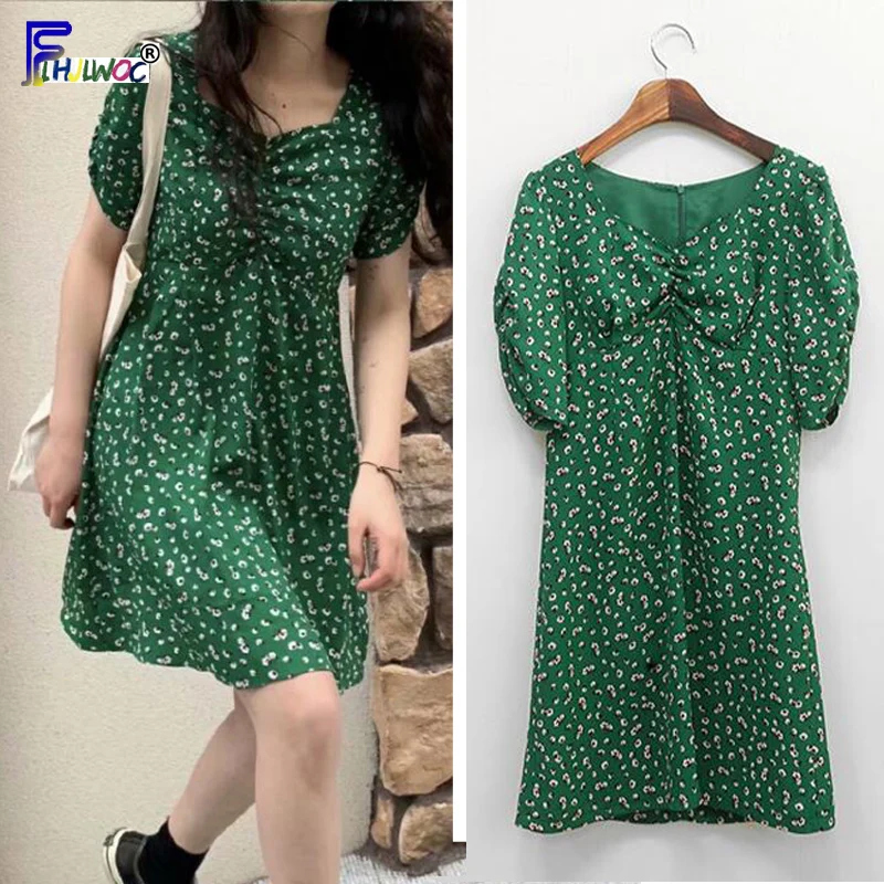 Женское ТРАПЕЦИЕВИДНОЕ ПЛАТЬЕ винтажное зеленое платье в горошек с V образным