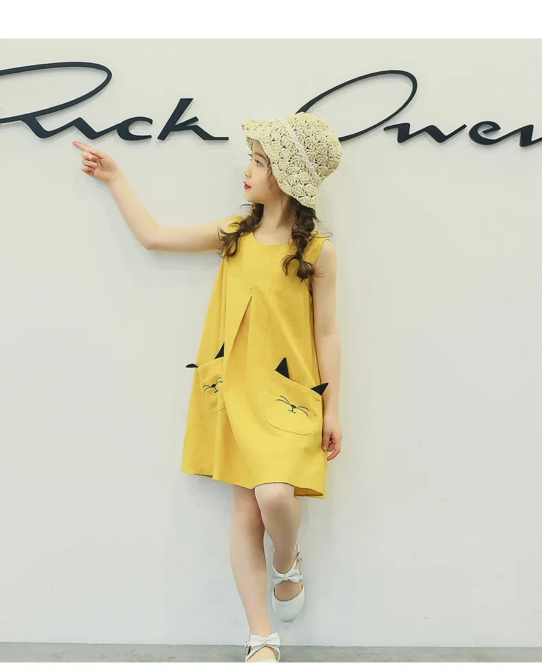 Dresses for girls 2018 Summer Girl Dress Up Fashion Cotton flax Princess Sleeveless Cartoon Casual 4 6 8 10 12 Years | Детская одежда и