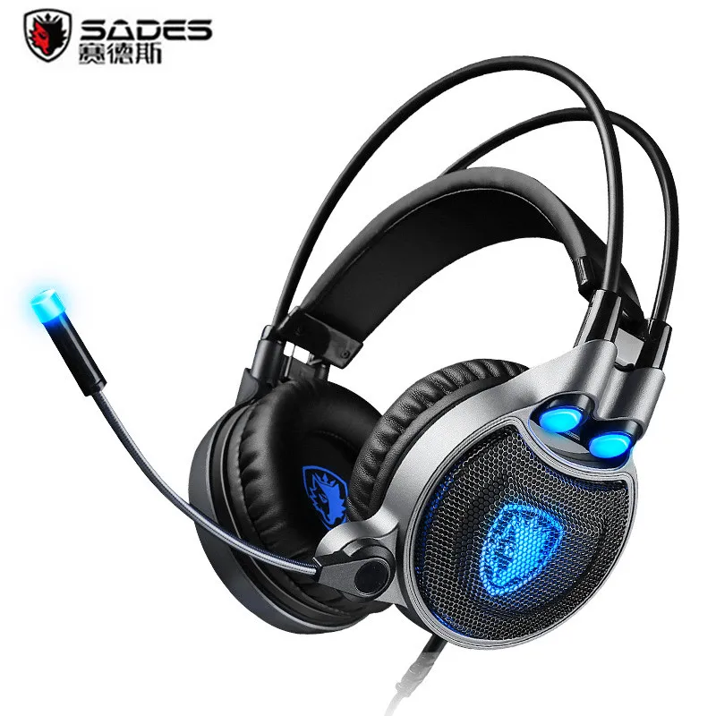 Sades R1 USB 7,1 объемный стерео звук вибрации Игровые наушники с микрофоном светодиодный светильник PC Gamer игровая гарнитура для компьютера