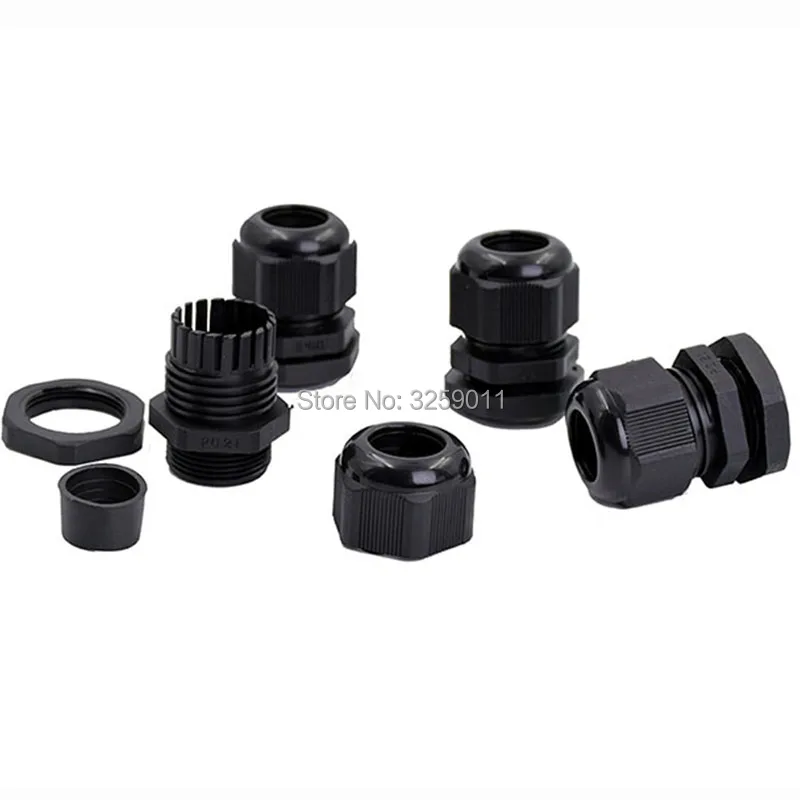 100PCS Cable Glands PG21 Black White Waterproof Adjustable Nylon Connectors Joints With Gaskets 13-18mm For Electrical Appliance