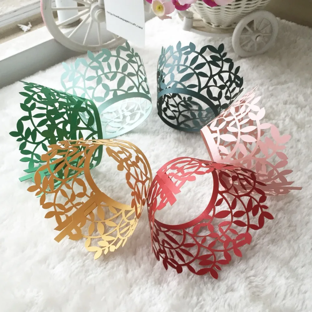 50 шт./лот листья лазерная вырезка жемчужная бумага обертка для капкейков