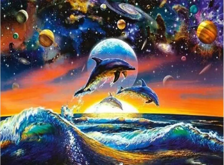 

Full 5D DIY Diamond Painting Animal dolphins Round Diamond embroidery Cross stitch Diamond crystal Wall Painting