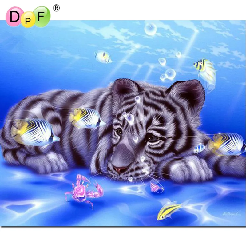 Новая 3d алмазная живопись сделай сам вышивка крестиком белый тигр и рыба