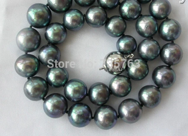 HOT 0015084 stunning big 11-13mm perfect round black freshwater pearl necklace silver | Украшения и аксессуары