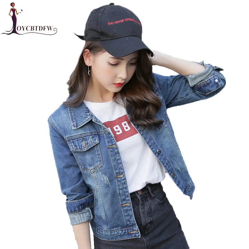 Spring Women Locomotive Denim Short Jacket 2018 New Autumn Harajuku Korean Fashion Outerwear Trend Slim Bomber Coat XY516 | Женская