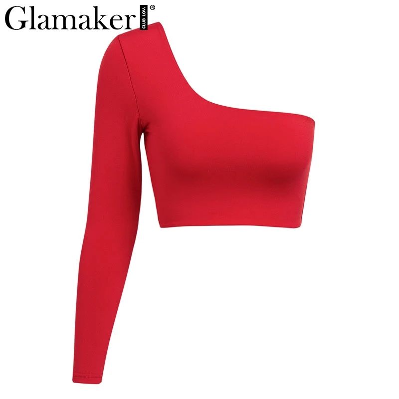 Glamaker, красные облегающие укороченные топы с открытыми плечами, сексуальные женские уличные топы на одно плечо, летние женские вечерние топы, Клубные топы, камзол