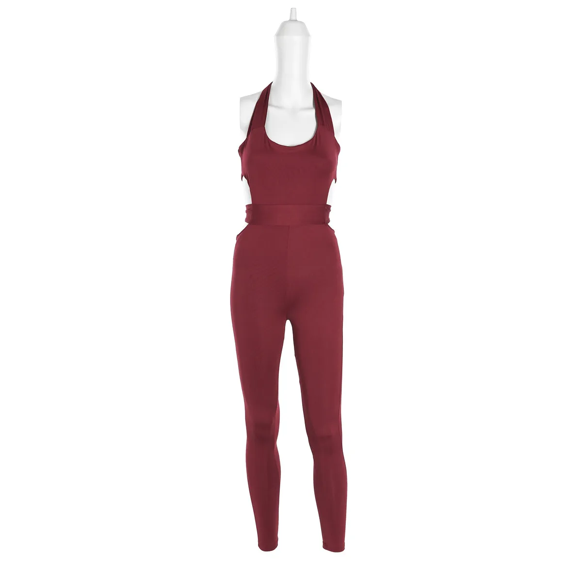 Бургундия Новейший Женский комбинезон-комбинезон, вечерние топы, однотонные открытые сексуальные модные комбинезоны леггинсы - Цвет: Бургундия