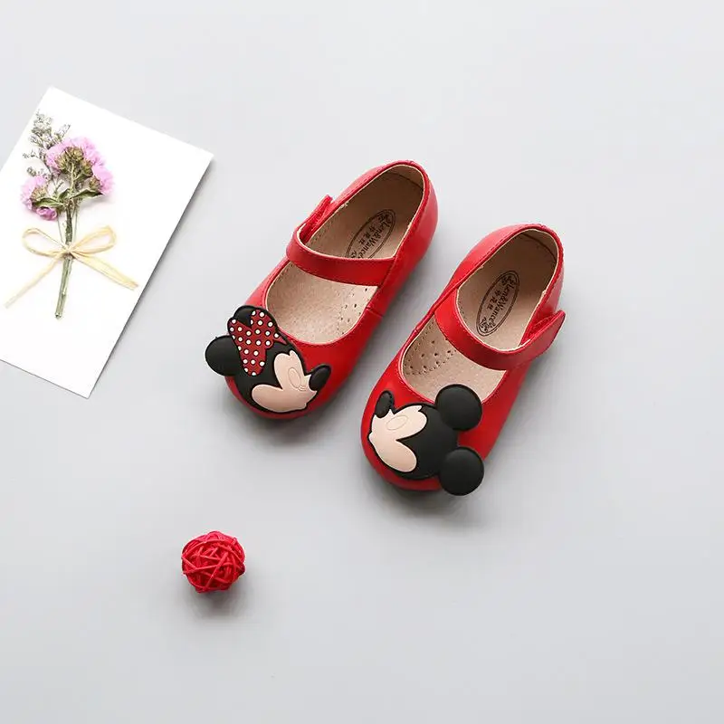 Micky Red Мультяшный Микки девочки Детские кожаные тонкие туфли для малышей Дети Принцесса обувь Бэмби детская обувь Бэмби обувь - Цвет: Micky Red