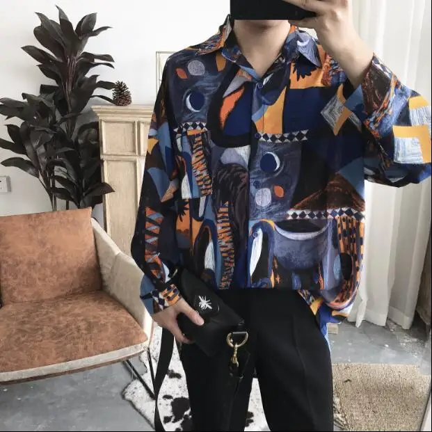 

S-XL!!Men's oil painting wind - painting style spring and summer sun protection long sleeve shirt