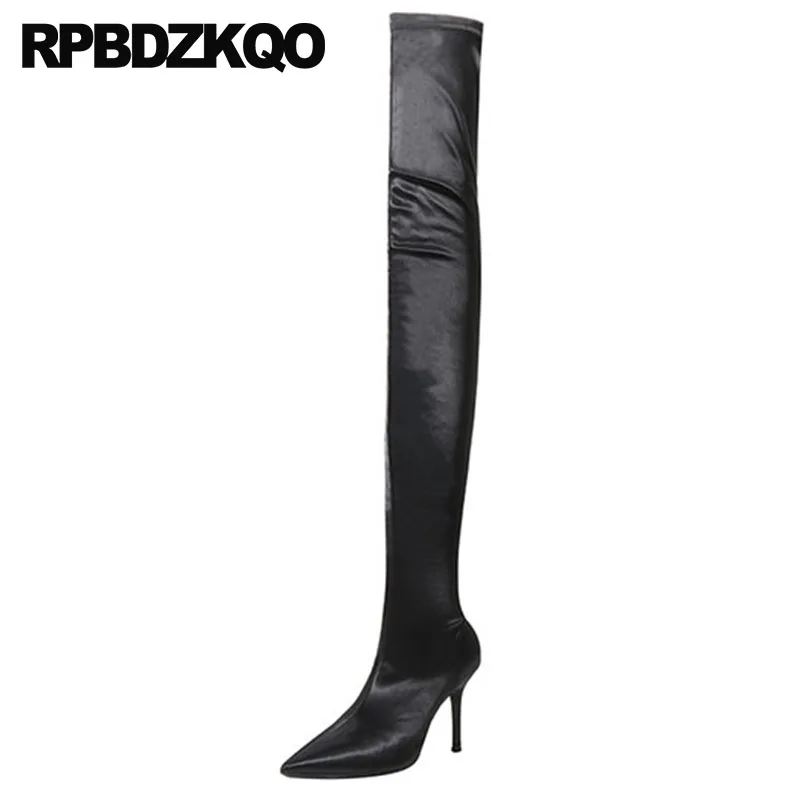 сексуальный протяжение сатин стилет марка на каблуке Дизайнерская обувь женская