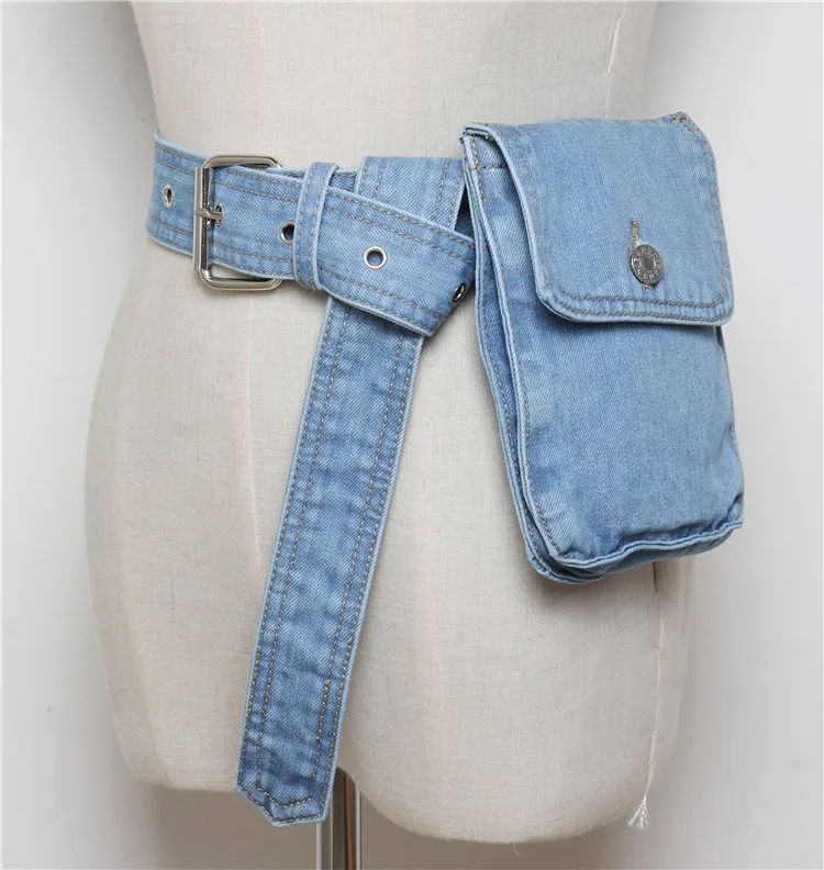 light blue Mihaivina, поясная сумка, женская джинсовая поясная сумка, дамская сумочка на ремне, сумки для денег, холщовые поясные сумки, карман, сумка для путешествий, Bolsa - Цвет: light blue