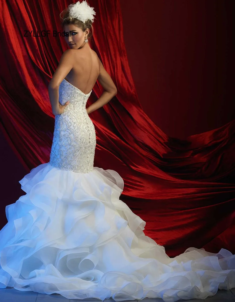 2017 Люкс Русалка Свадебные Платья Кристалл Бисера Милая Белый/Слоновая Кость