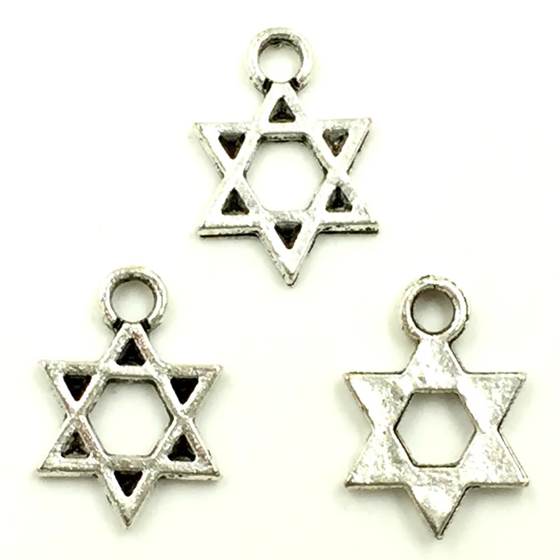 50 шт Ретро Серебряный тон шестиугольный кулон Подвеска со звездой Изготовление