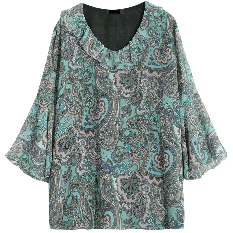 

[XITAO] 2019 New Europe Streetwear Loose Three Quarter Sleeve Print Ruffles Shirt O-neck Fashion Women Summer Blouse ZLL3761