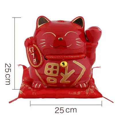 Красный 10 Inches Lucky Cat Piggy Bank Fortune Cat Feng Shui Craft Maneki Neko Ceramic Cat Money Box Home Decoration Accessories R1955 - Цвет: Красный