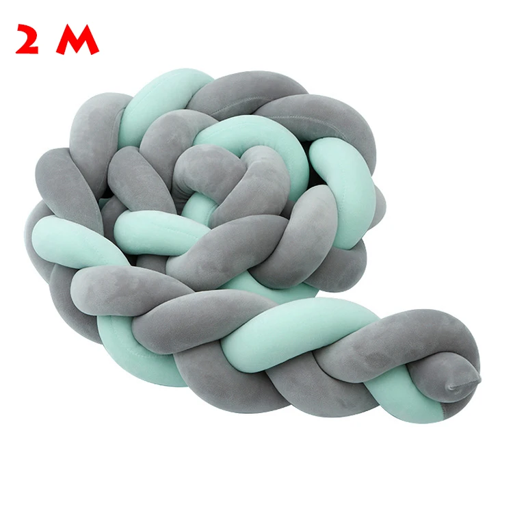 2 M Gray mint green 1 шт., 1 м/2 м/3M, бампер для новорожденной кроватки, бампер с узлом для новорожденной кровати, длинная плетеная Подушка с узлом, детская кроватка, декор для детской комнаты - Цвет: 2 M Gray mint green