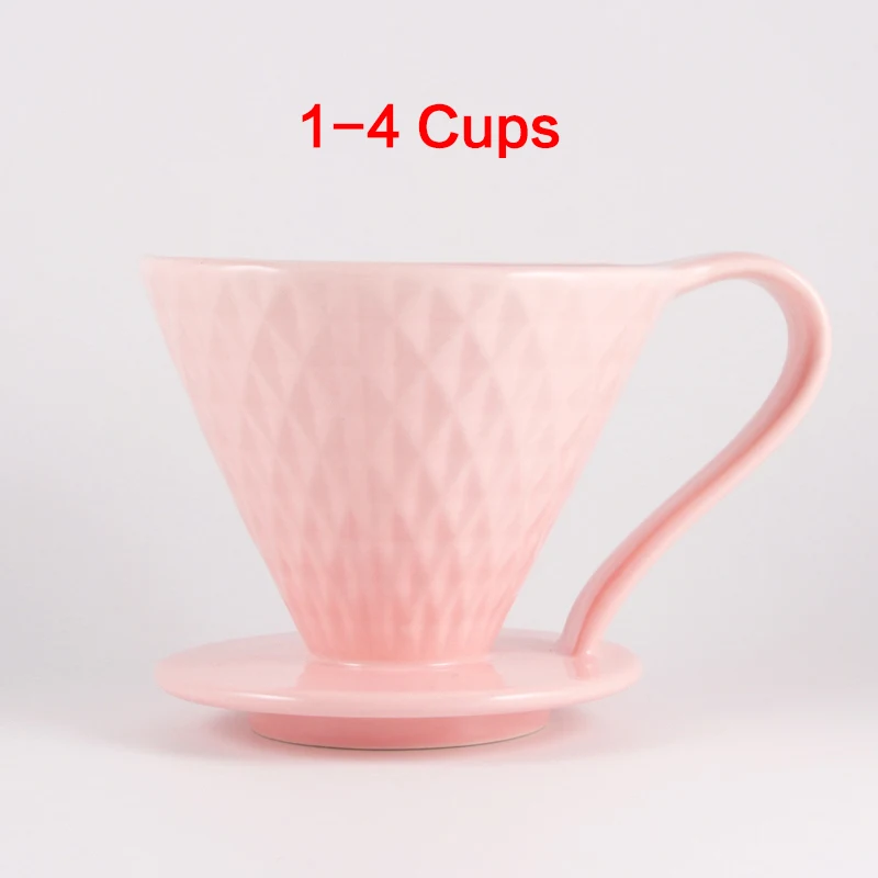 Pink 1-4Cup Керамические кофейные фильтры V60, кофейная капельная чашка с фильтром, Алмазная форма, Перманентная наполняемая кофеварка с отдельной подставкой - Цвет: Pink 1-4Cup