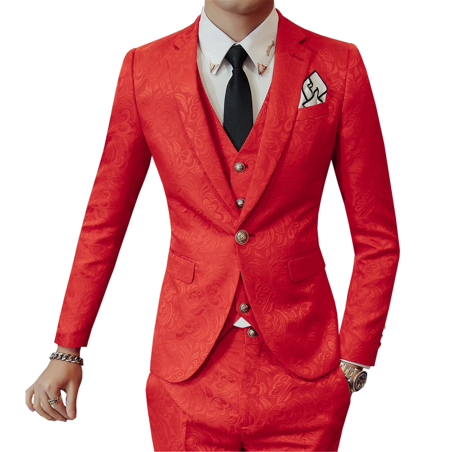 

2021 Red Mens 3-piece Set Suit (Blazer Jacket + Vest + Pants) Blue Black Terno Masculino Wedding Party Costume Homme