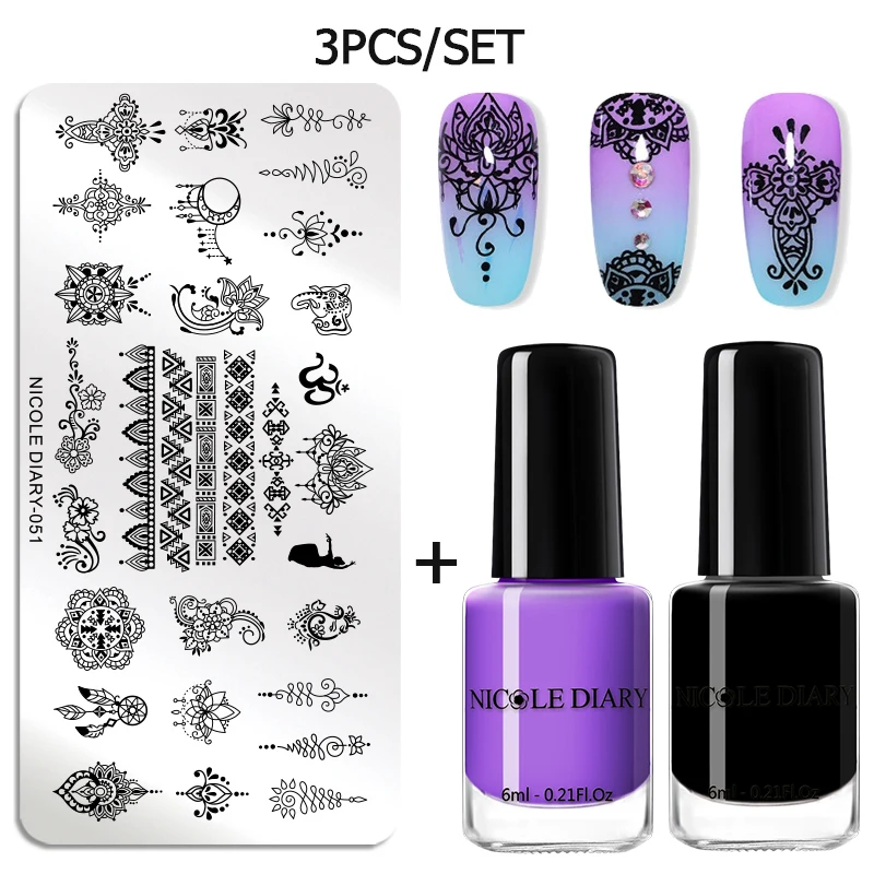 set 14 NICOLE дневник стемпинг ногтей покрытие штамп шаблоны набор мраморный Flowder изображения печатные пластины Комплект ногтей лак трафарет - Цвет: set 14
