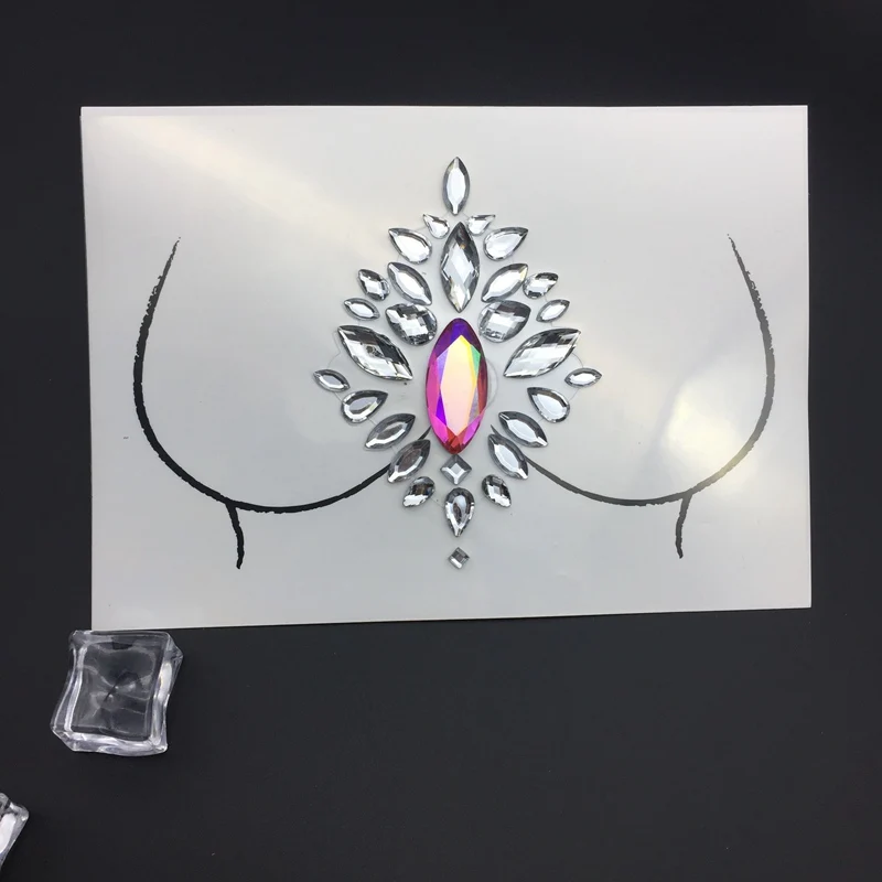 Шампанское Pulaqi Кристалл грудь лицо 3D наклейки Bling DIY вечерние самоклеящиеся стразы для глаз грудь ювелирные аксессуары художественные наклейки F - Цвет: Шампанское