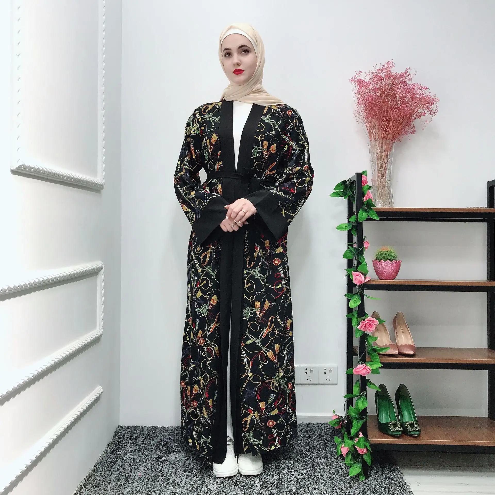Женское кимоно с открытой передней частью Abaya в Дубае мусульманское платье для