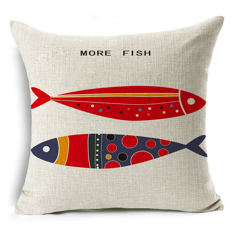 Modern Living Room Fashion Cartoon Fish Cushion Cover 45x45cm Sofa Car Waist Pillow Flax Home Office Decor Pillowcase | Дом и сад