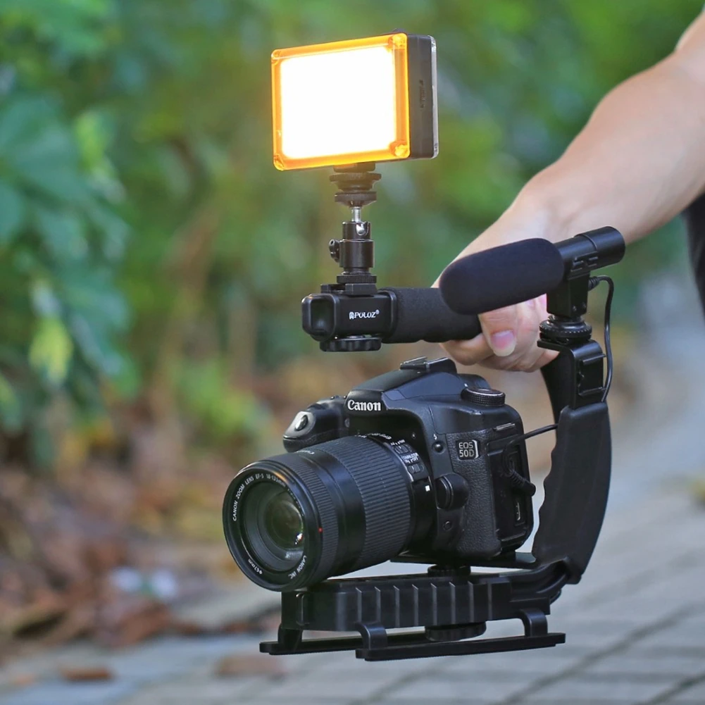 PULUZ U-Grip тройное крепление башмака видео экшн стабилизирующая ручка для iPhone 8 X Gopro смартфон Canon sony DSLR камера