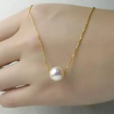 Ожерелье из желтого золота 8-9 мм натуральный белый жемчуг акоя 18 К | Украшения и