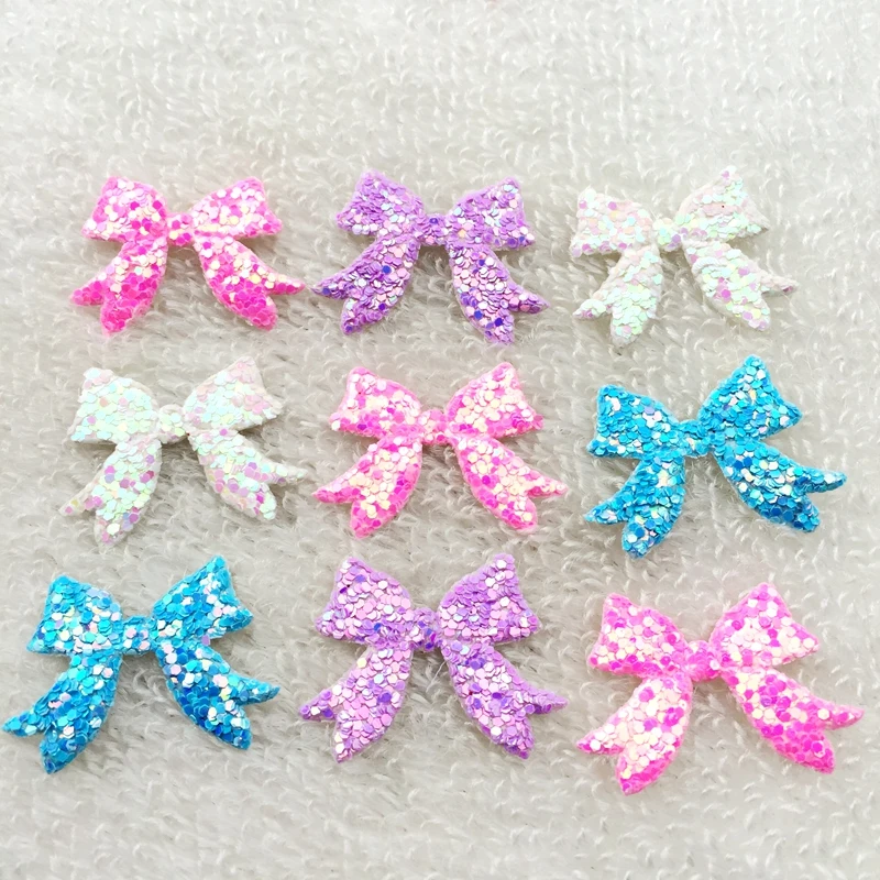 HOT 20*26mm Padded Shiny/Glittered Bow Appliques Mix Colors Bows patches for clothing 100pcs/lot -C63A*5 | Дом и сад