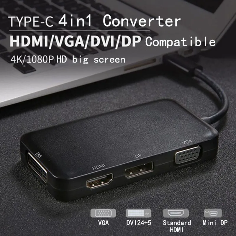 Док станция Fealushon с разъемом типа C HDMI DVI VGA DP хаб для ноутбука Macbook Pro HP DELL Surface Lenovo