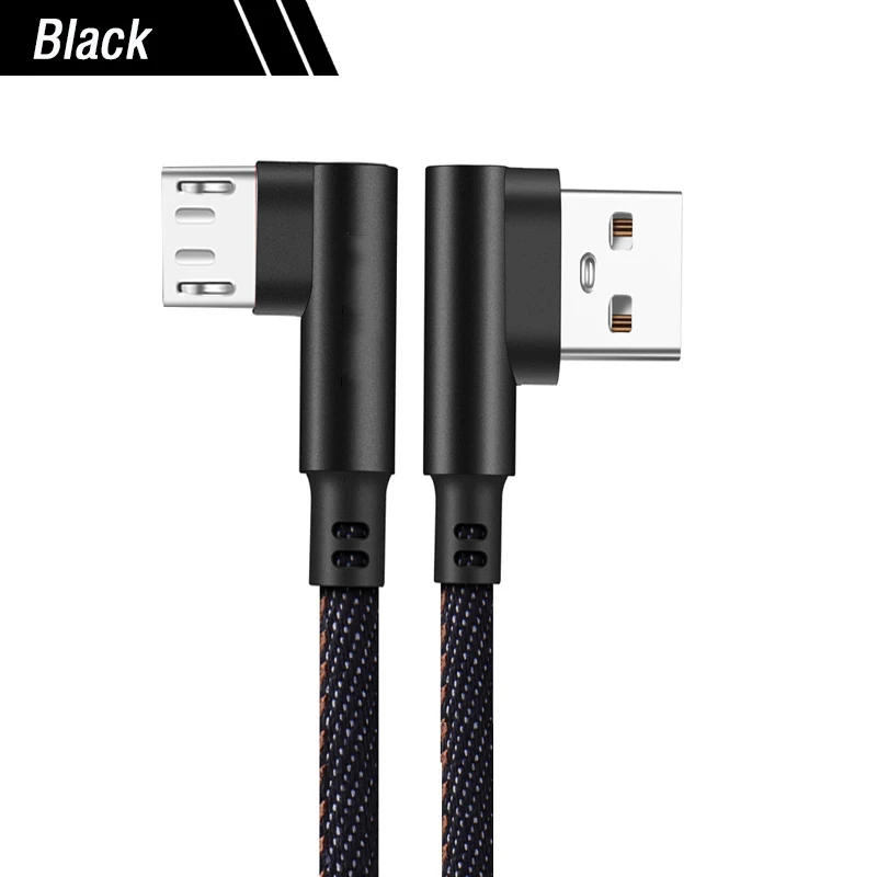 Черный Прямоугольный Usb Micro Usb кабель для зарядки, 90 градусов, Micro Usb кабель для samsung J7 J5 J3 A6 A7, Android зарядный кабель - Цвет: Черный