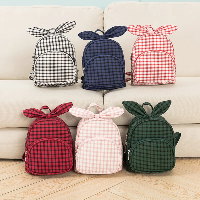 Новые клетчатые детские сумки Mochila Escolar Infantis школьные сумки детские милые заячьи ушки ранец рюкзак для детей рюкзак мини