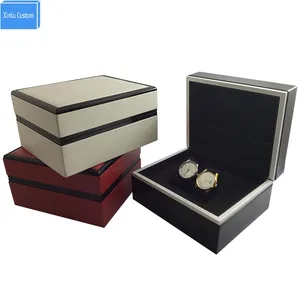 Custom logo PU leather fashion design wooden packaging watch box for single watch display china packaging boxes factory