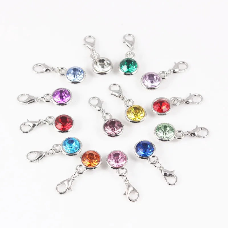 

Round Colorful Birthstone Charms Dangle Charms With Lobster Clasp for DIY Jewelry Making 120pcs/lot