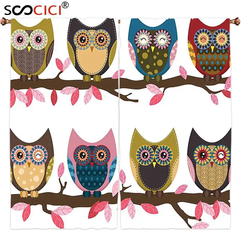 Занавески для окон 2 панели совы группа Совы мимика подмигивание смайлик Винтаж