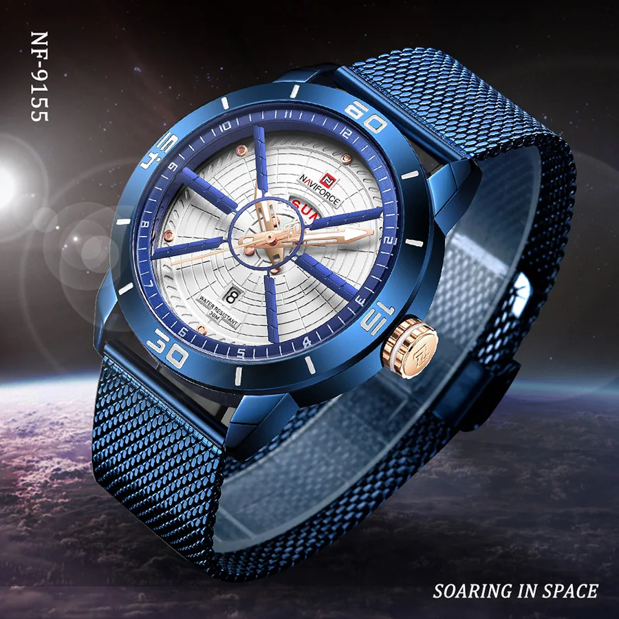 NAVIFORCE, мужские часы, кварцевые, с датой, нержавеющая сталь, водонепроницаемые часы, мужские, синие, люксовый бренд, мужские наручные часы, мужские часы